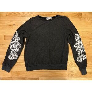 WILDFOX Charcoal Rose Print Long Sleeve Sweatshirt Top Women's Size Medium